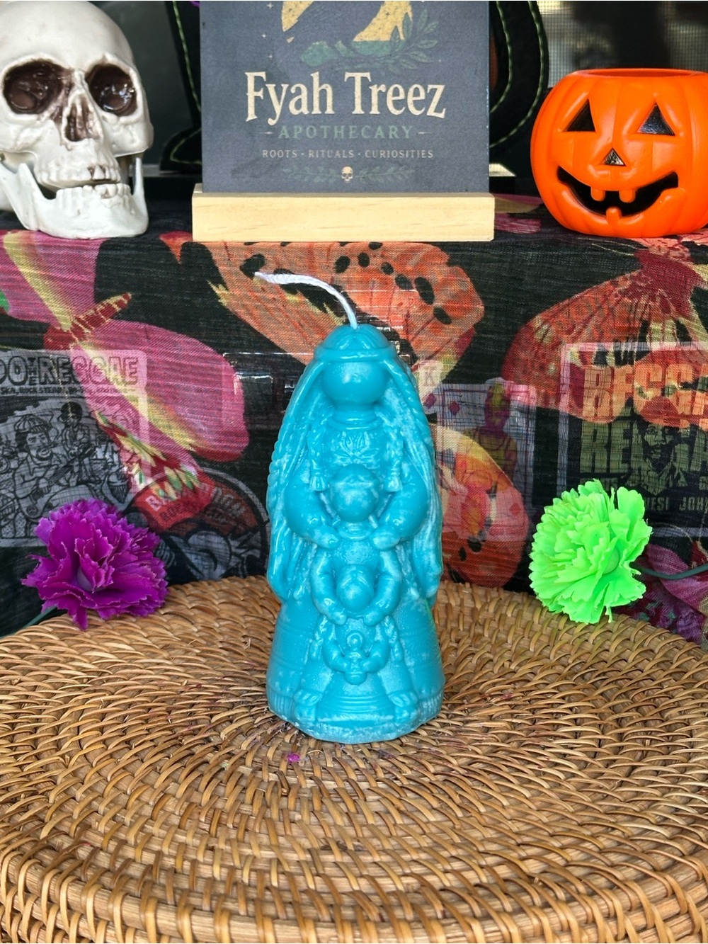 Handmade Turquoise Mother & Children Candle – Family Figure